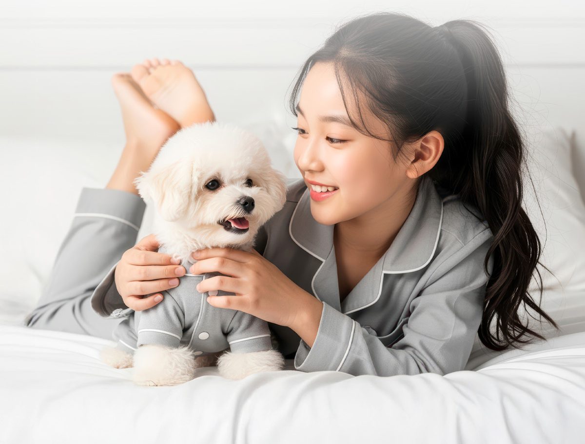 반려견과 함께 누워 있는 보호자